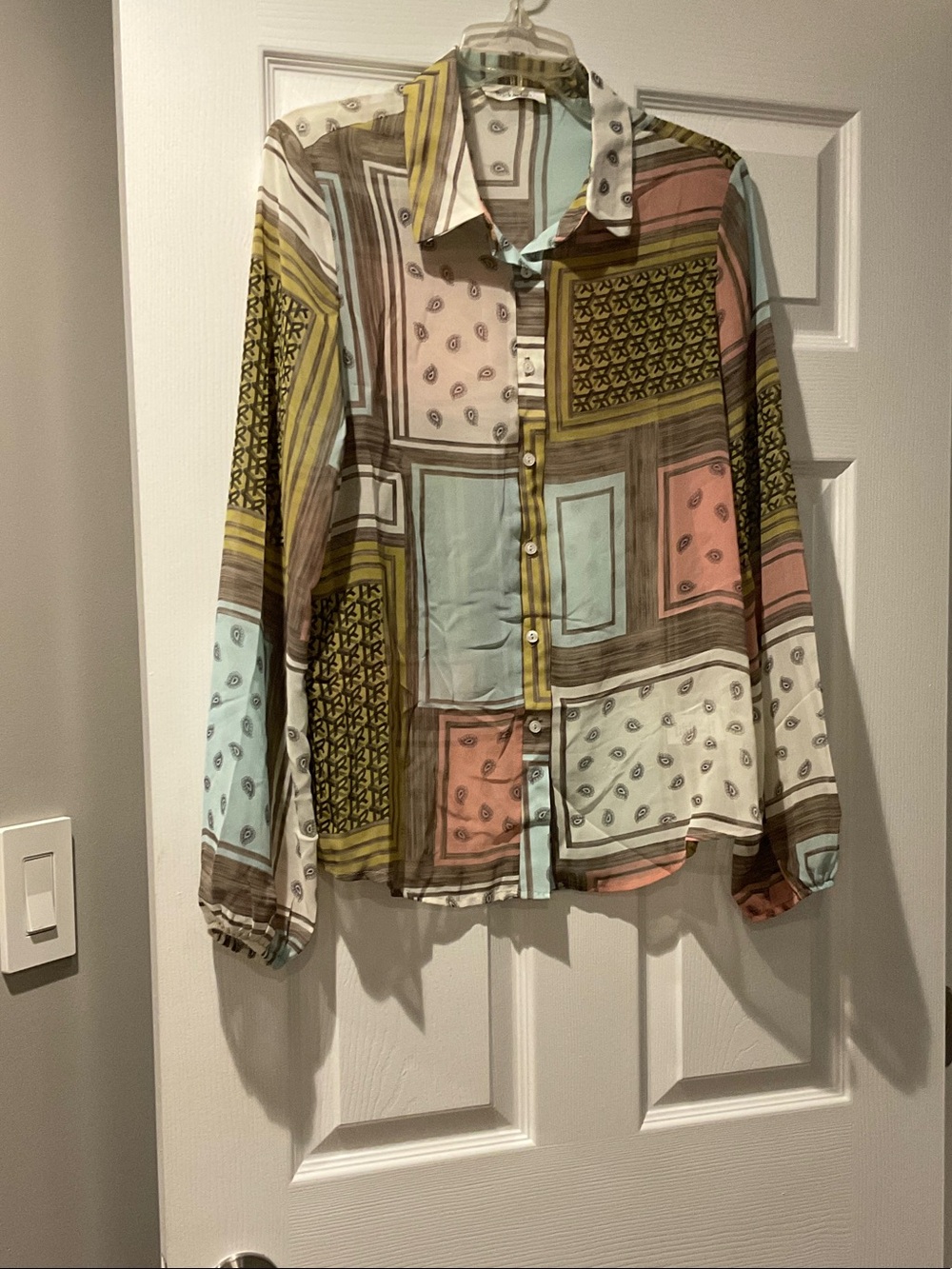 BUCKETLIST Vintage Patchwork Print Button-Up Blouse in Pastel Mix